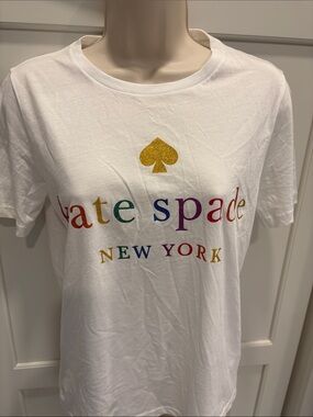 kate spade ladies White Tee with sparkling Multicolor Logo